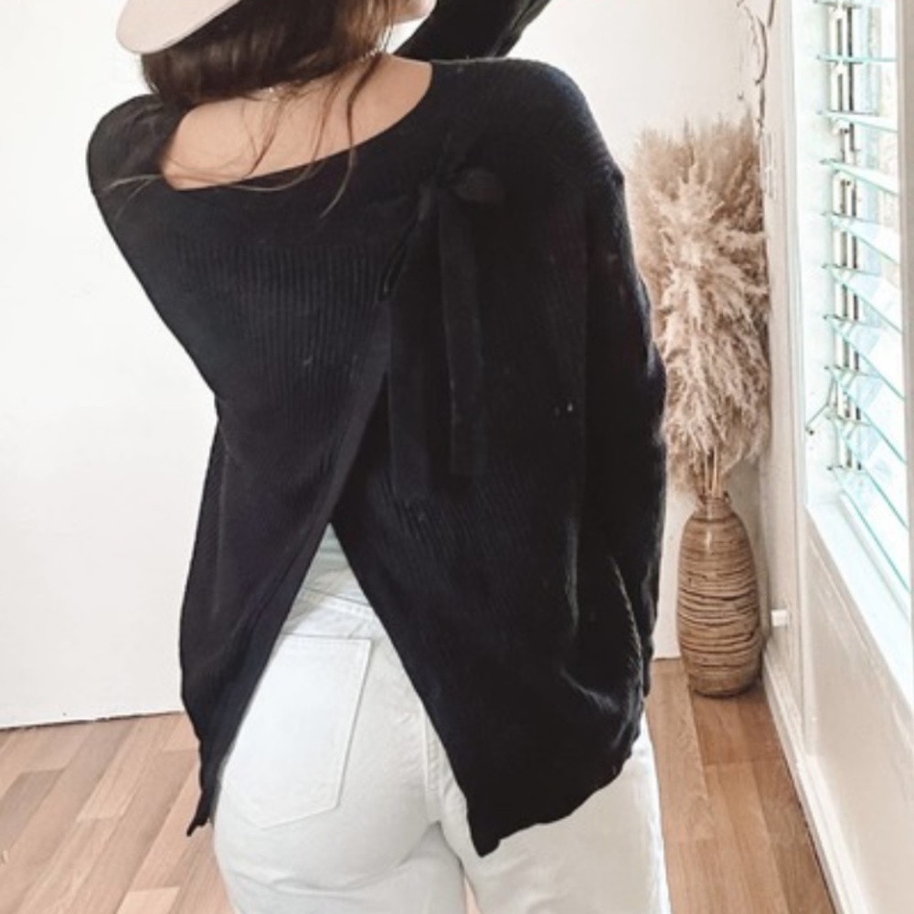 VINCE EUC Cashmere Cotton Long Sleeve Bow Tie Slit Back Sweater S